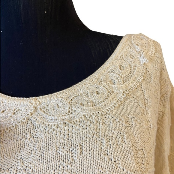 Vintage Petite Ways Off White Cream Short Sleeve Collared Sweater - Picture 10 of 16